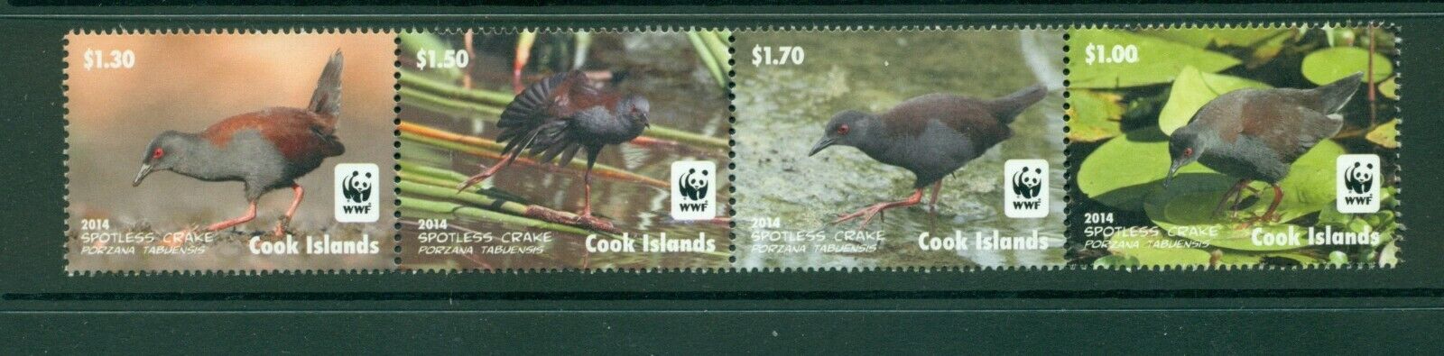 Cook Islands #1524 (2014 WWF Birds strip of four)  VFMNH CV $8.75