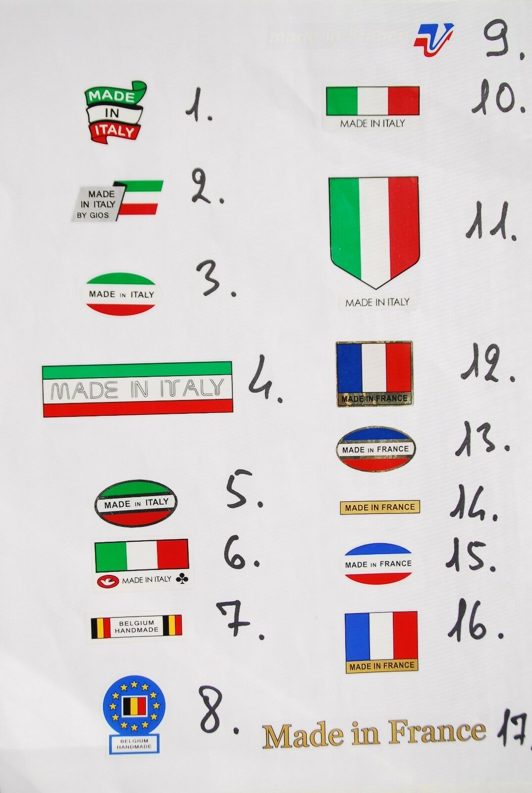 Made In Italy / Belgium France ,tubing Decals Stickers 17 Options On Your Choice